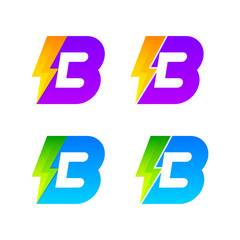 Letter B logotype set with Thunder Electric logo, Energy, Power, Flash, Lighting Bolt colorful concept for your Corporate identity vector design template