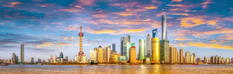 Cercles muraux Shanghai Bâtiments urbains et horizons