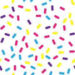  Festival seamless pattern with confetti or donut's glaze, sprinkles. Repeating background, vector illustration