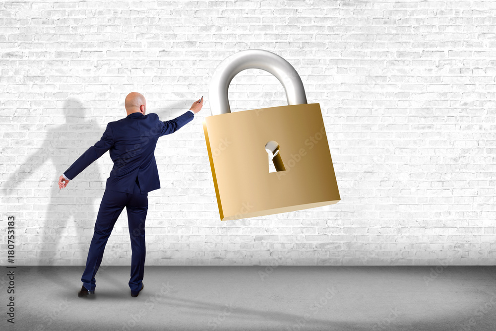 Poster padlock security connection isolated on a color background - 3d rendering