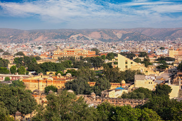 Fototapeta na wymiar Panorama of aerial view of Jaipur, Rajasthan, India 