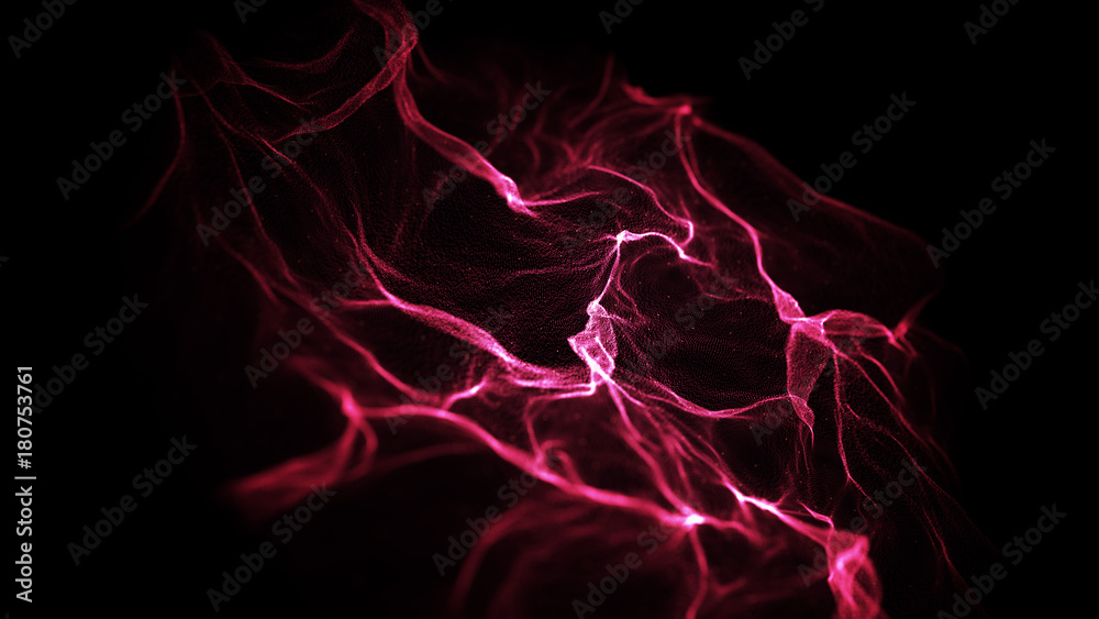 Wall mural red abstract digital particles on black background with dots. high definition abstract cgi motion ba