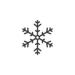 Snowflake line icon, outline vector sign, linear style pictogram isolated on white. Christmas decoration symbol, logo illustration. Editable stroke