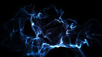 Blue abstract digital particles on black background with dots. High Definition abstract CGI motion backgrounds ideal for editing, led backdrops or broadcasting.