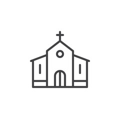 Church building line icon, outline vector sign, linear style pictogram isolated on white. Catholic church symbol, logo illustration. Editable stroke