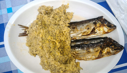 typical dish, Como lake fish with polenta