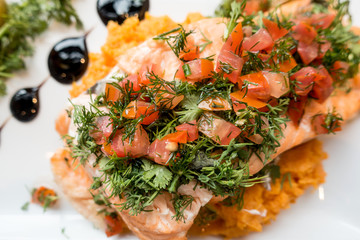 Grilled Salmon with fresh lettuce and mash potatoes