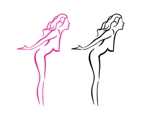 Line Art Silhouette of Denuded Girl - Vector Clip Art