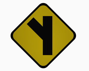 Verkehrszeichen USA : Nebenstraße in einem spitzen, linken Winkel, auf weiß isoliert