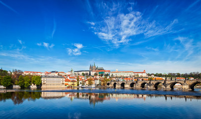 Charles bridge over Vltava river and Gradchany (Prague Castle)