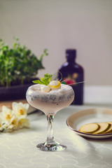 Vanilla ice cream on the table