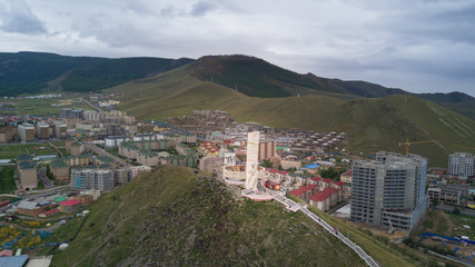 Obraz premium Aerial view of old Zaisan hill Soviet memorial in the south of Ulaanbaatar, Mongolia.