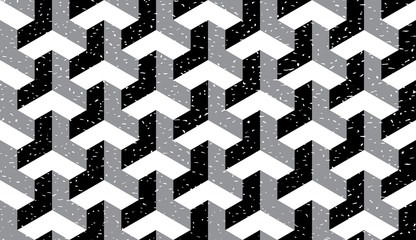 Seamless black and white grunge op art trilateral hexagonal pattern vector