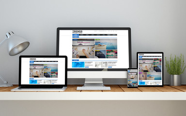workplace with magazine online responsive website on devices