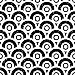 Seamless black and white grunge oriental fish scale simple textile pattern vector