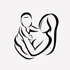 mother and baby stylized vector symbol