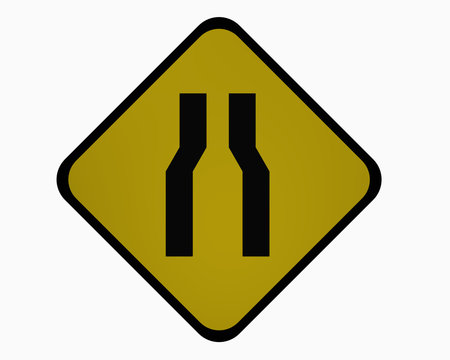 Verkehrszeichen USA (Bundesstaat New York): Verengte Fahrbahn, auf weiß isoliert, 3d rendering