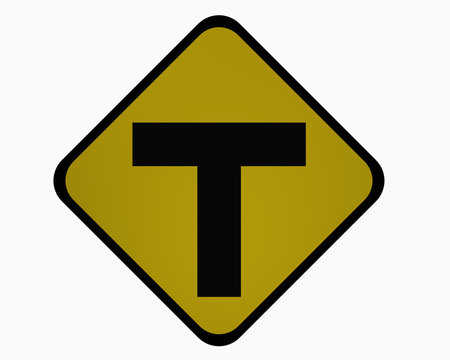 Verkehrszeichen USA: T-Straße, auf weiß isoliert, 3d rendering
