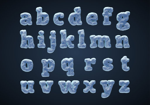 Blue snowy alphabet, serif type.