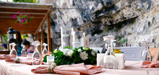 well decorated wedding table in restaurant in ohrid macedonia