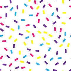 Festival seamless pattern with confetti or donut's glaze, sprinkles. Repeating background, vector illustration