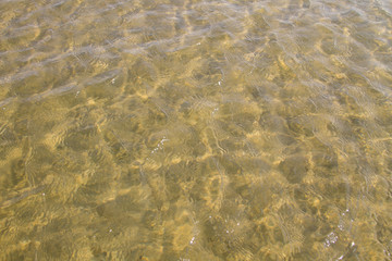 Texture of ripple sea water with sand bottom for background