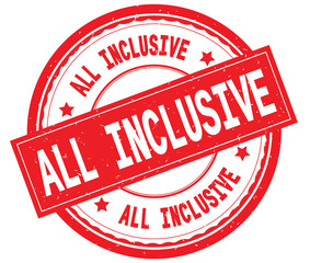 ALL INCLUSIVE written text on red round rubber stamp.