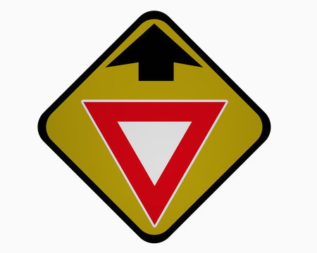 Verkehrszeichen USA : Ankündigung für Vorfahrt gewähren! auf weiß isoliert
