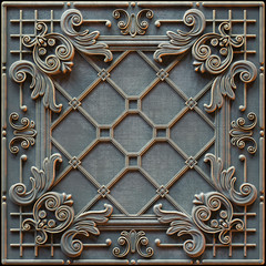 Tile with ornament, pattern in retro style. 3D rendering.