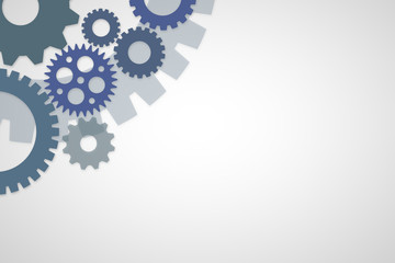 Blue gears template on white background for construction design or process concept.