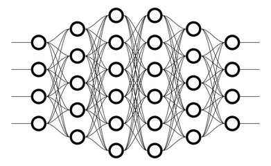 Neural net. Neuron network. Deep learning. Cognitive technology concept. Vector illustration
