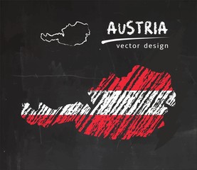 Austria map with flag inside on the blackboard. Chalk sketch vector illustration
