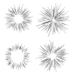 Sun burst, star burst sunshine. Radiating from the center of thin beams, lines. Dynamic style. Abstract explosion, speed motion