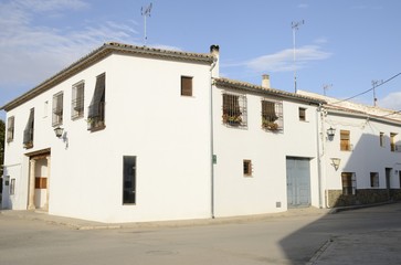 Fototapeta na wymiar Buildings in white village in Belmonte, Cuenca, Spain