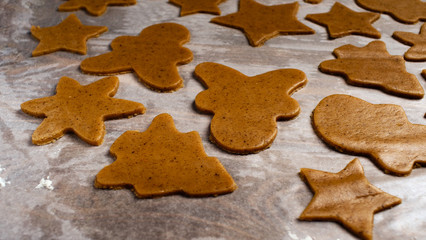 The recipe for making ginger biscuits. Cut cookie dough.
