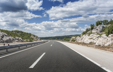 High-speed country road among the mountains.