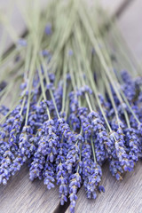 Lavender on a wooden table, shallow depth of field