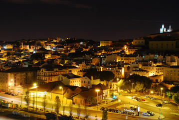 Fototapeta premium Scenic aerial view of Lisbon panorama by night