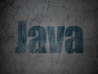 Database concept: Blue Java on grunge textured concrete wall background