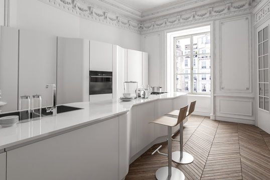 Classic apartment interior with luxury kitchen