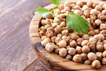 Raw Chickpeas on a bowl. Chickpeas is nutritious food. Healthy and vegetarian food