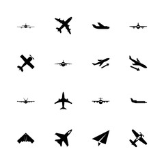 Planes icons - Expand to any size - Change to any colour. Flat Vector Icons - Black Illustration on White Background.