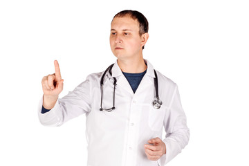Doctor hand pointing on empty space (virtual screen)