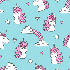 Washable wall murals Unicorn Seamless pattern with cute unicorns. Vector kids background.