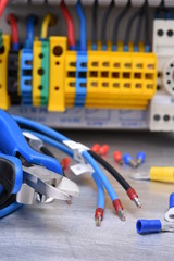 Fototapeta premium Electrical tools, accessories and electric switchgear cabinet
