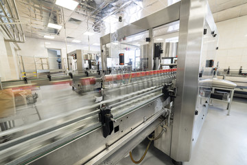Automatic labeling machine during operation.