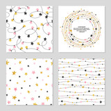 Set of celebration patterns with stars. Vector backgrounds.