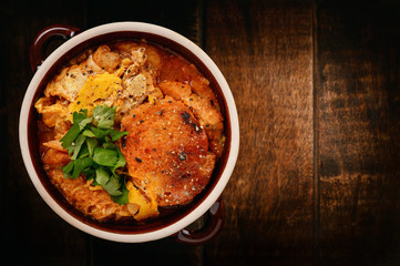 Garlic soup with eggs and bread, spanish style cuisine.