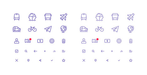 Set of Thin Line Vector Icons for Transport