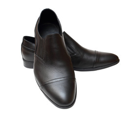 black men's leather shoes on white background